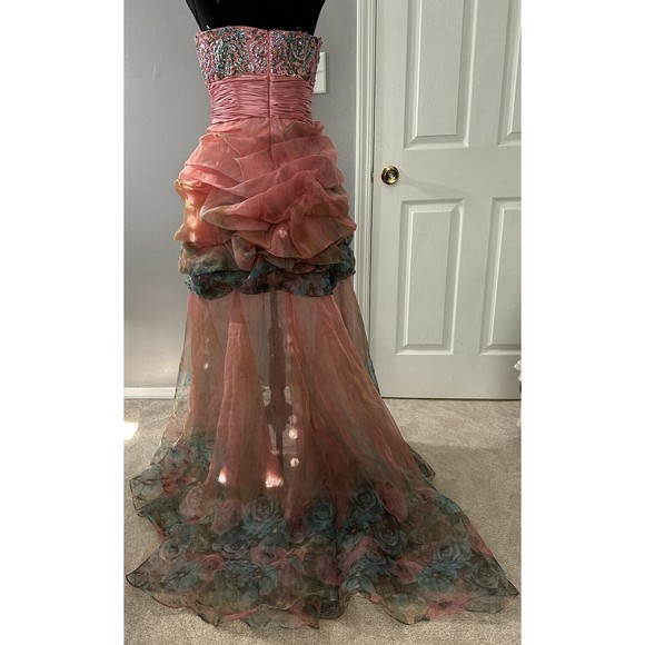 Jovani Multicolor Floral Hi Low Sequin Bodice Embellished Ruffled Prom Dress 12 - Picture 4 of 9